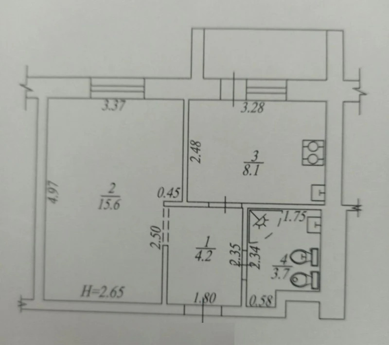 Продаж 1-кімнатної квартири 35 м²