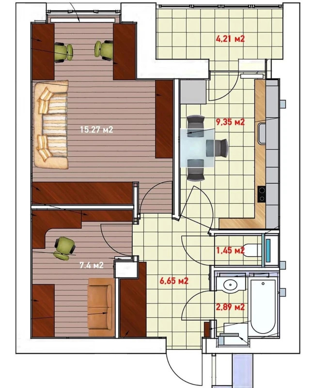 Продажа 2-комнатной квартиры 47 м²