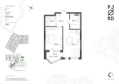 1-кімнатна 48.4 м² в ЖК Fjord від 104 695 грн/м², Київ