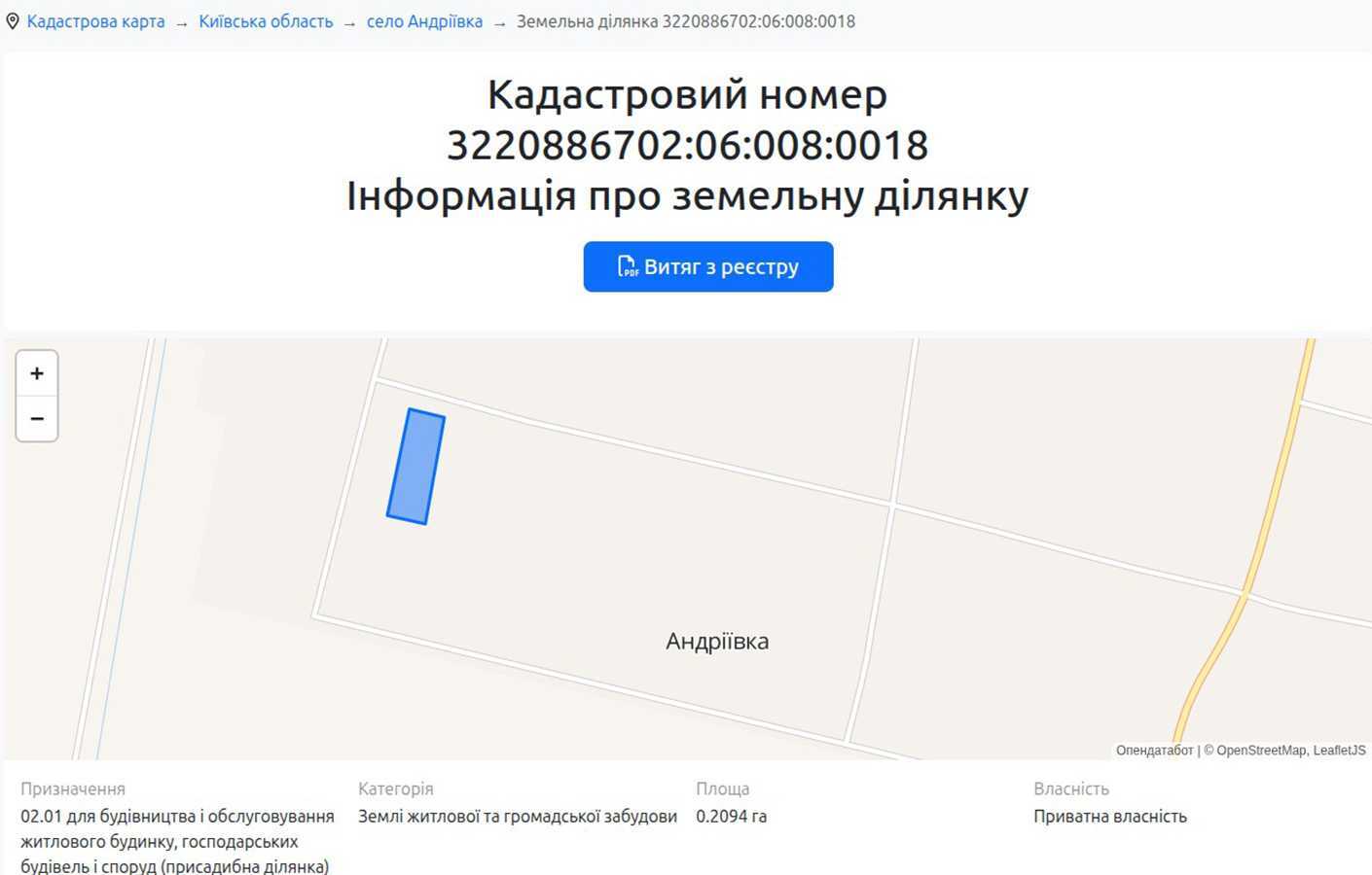 Продаж ділянки під індивідуальне житлове будівництво 21 соток, Мантачівська