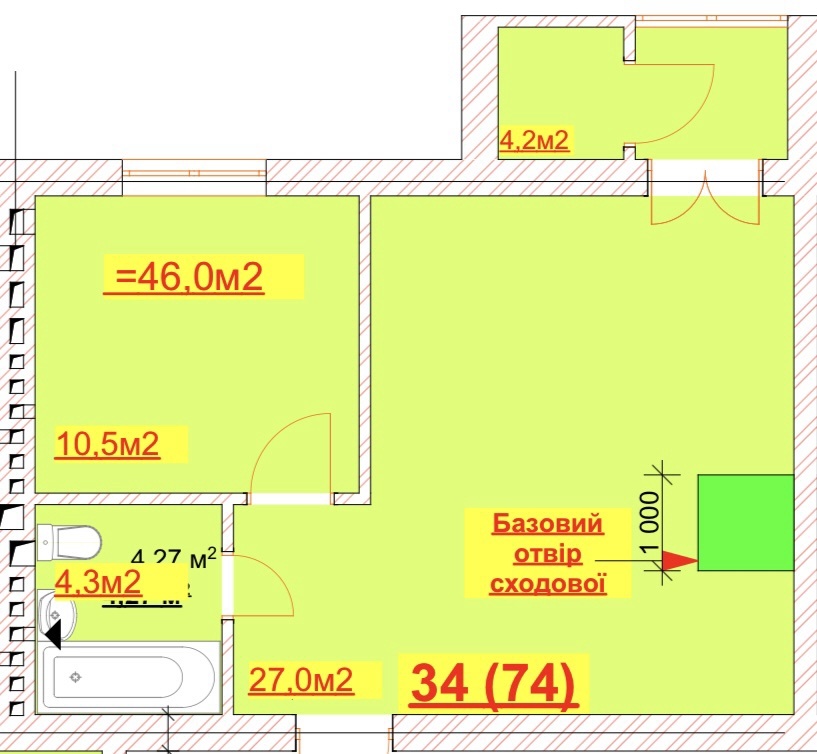 Продажа 1-комнатной квартиры 46 м², чубинського 17