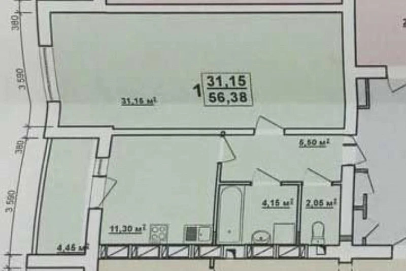 Продажа 1-комнатной квартиры 55 м²
