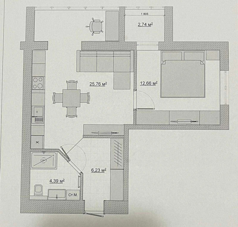 Продажа 2-комнатной квартиры 47 м²