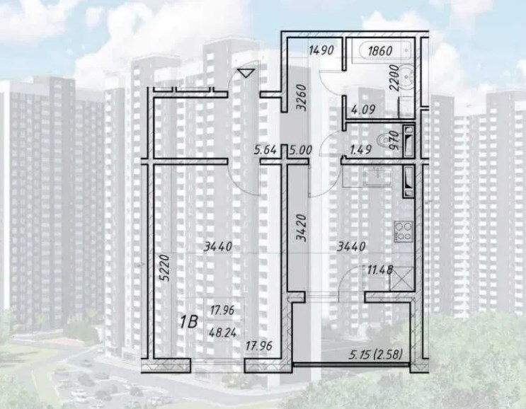 Продажа 1-комнатной квартиры 48 м², ЖК Деснянский, ДОМ 1