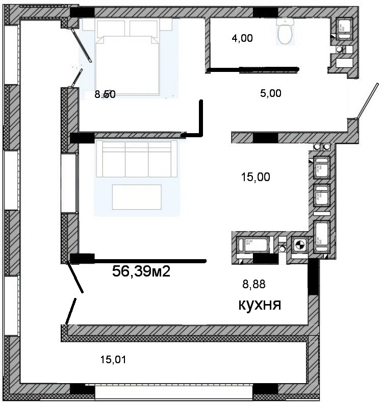 Продажа 2-комнатной квартиры 56.4 м², Стрыйская ул., 322