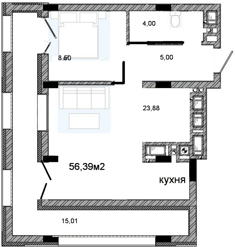 Продажа 2-комнатной квартиры 56.4 м², Стрыйская ул., 322