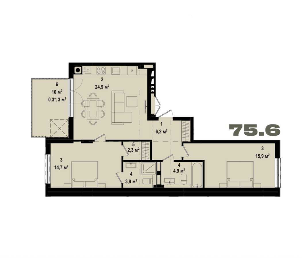 Продаж 2-кімнатної квартири 75.6 м², Українська вул., 1а