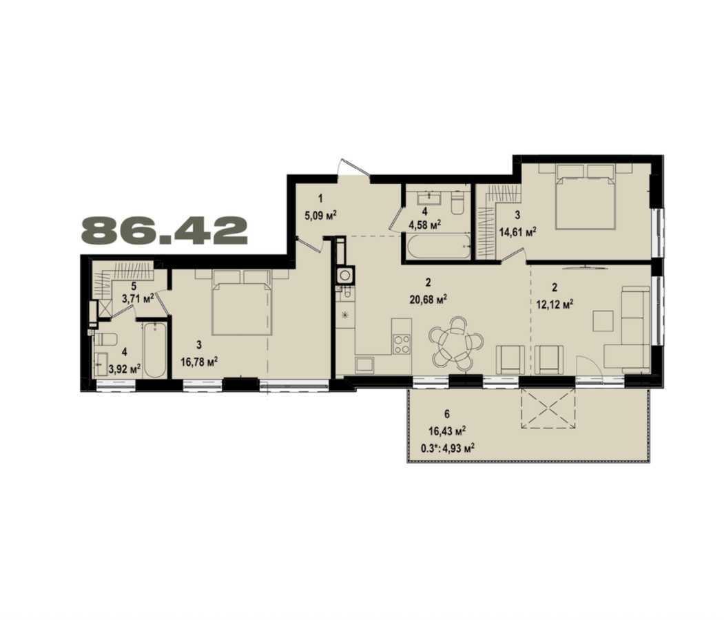 Продаж 2-кімнатної квартири 86.42 м², Українська вул., 1а