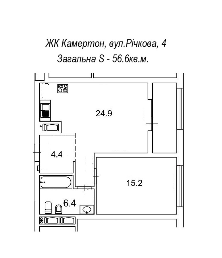Продаж 1-кімнатної квартири 56.6 м², Річна вул., вул.4