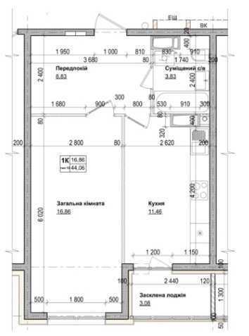 Продаж 1-кімнатної квартири 44.06 м², Одеська пл., 1/2