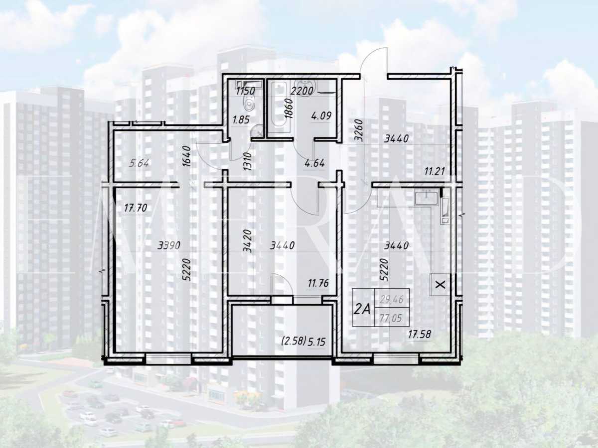 Продажа 2-комнатной квартиры 77.05 м², Коноплянская ул., 22Б