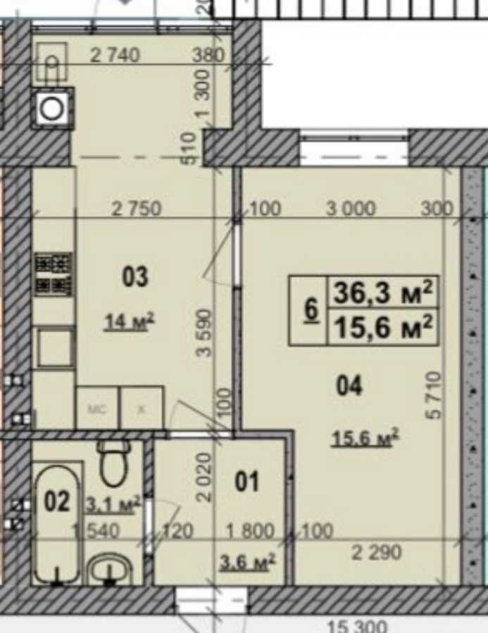 Продажа 1-комнатной квартиры 36.3 м², Черновола, 1