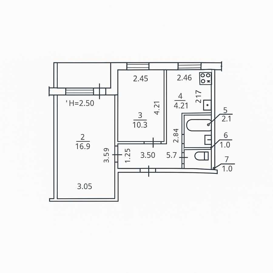 Продажа 2-комнатной квартиры 46.7 м², Озерная ул., 28