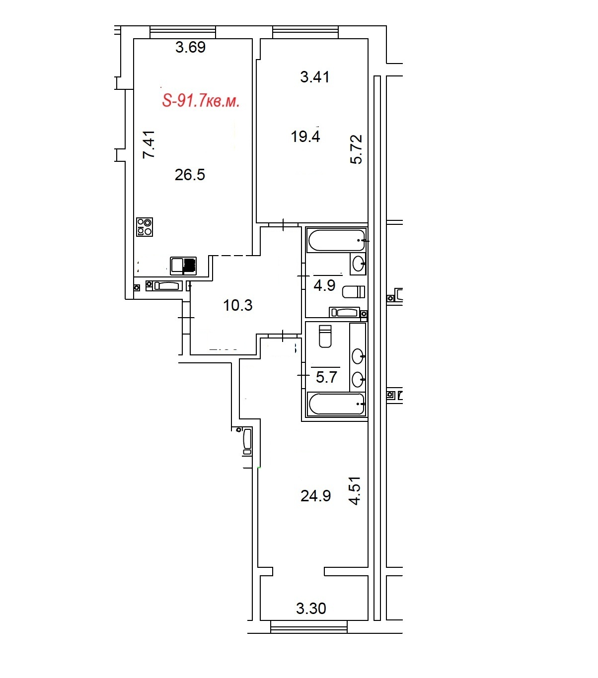 Продажа 2-комнатной квартиры 91.7 м², Речная ул., вул.4