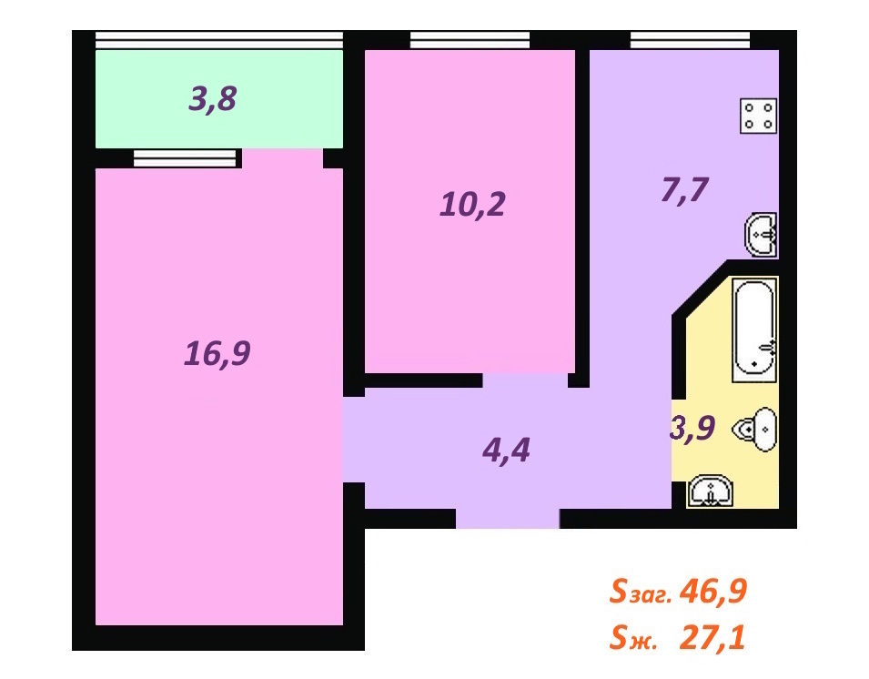 Продажа 2-комнатной квартиры 46.9 м², Кубанской Украины ул., 49