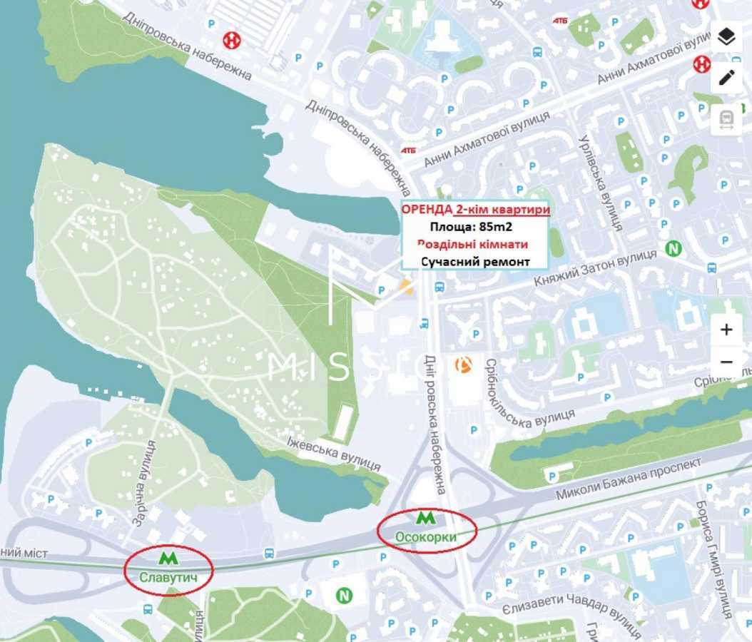 Аренда 2-комнатной квартиры 85 м², Днепровская наб., 14