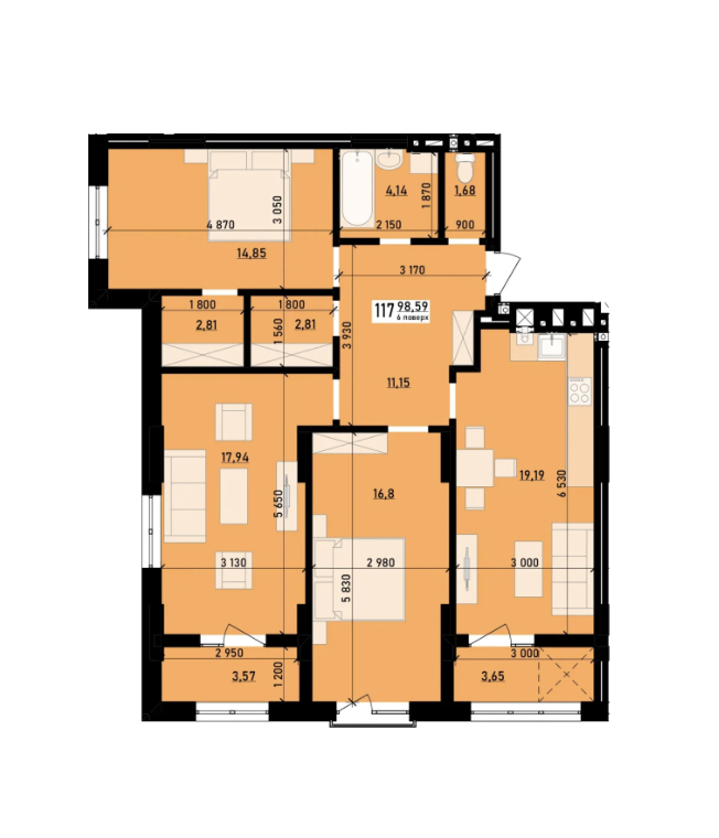 3-комнатная 98.59 м² в ЖК Весняний от 35 422 грн/м², г. Винники
