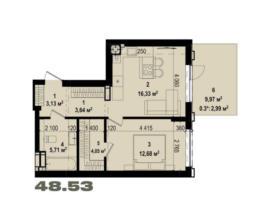 Продаж 1-кімнатної квартири 48.53 м², Українська вул.