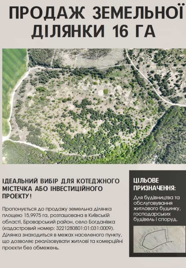 Продажа участка под индивидуальное жилое строительство 1600 соток, Новобогданівська