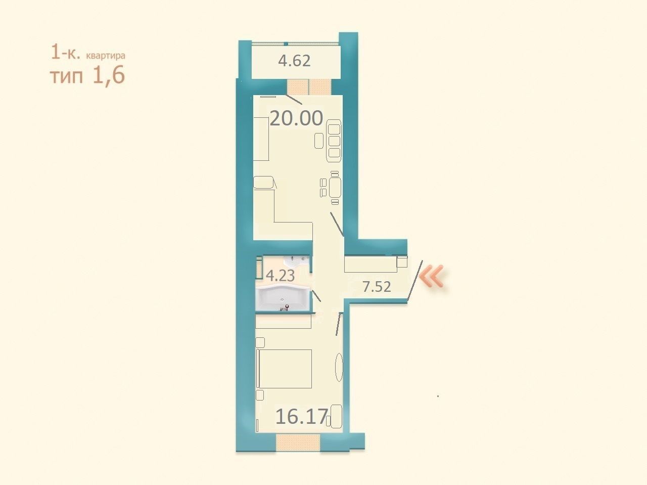 Аренда 1-комнатной квартиры 54 м², Гарматная ул., 38Б