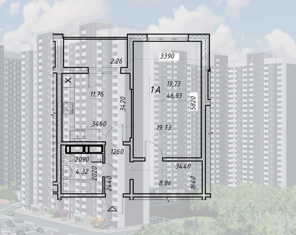 Продажа 1-комнатной квартиры 47 м², Семьи Кульженков ул., 21