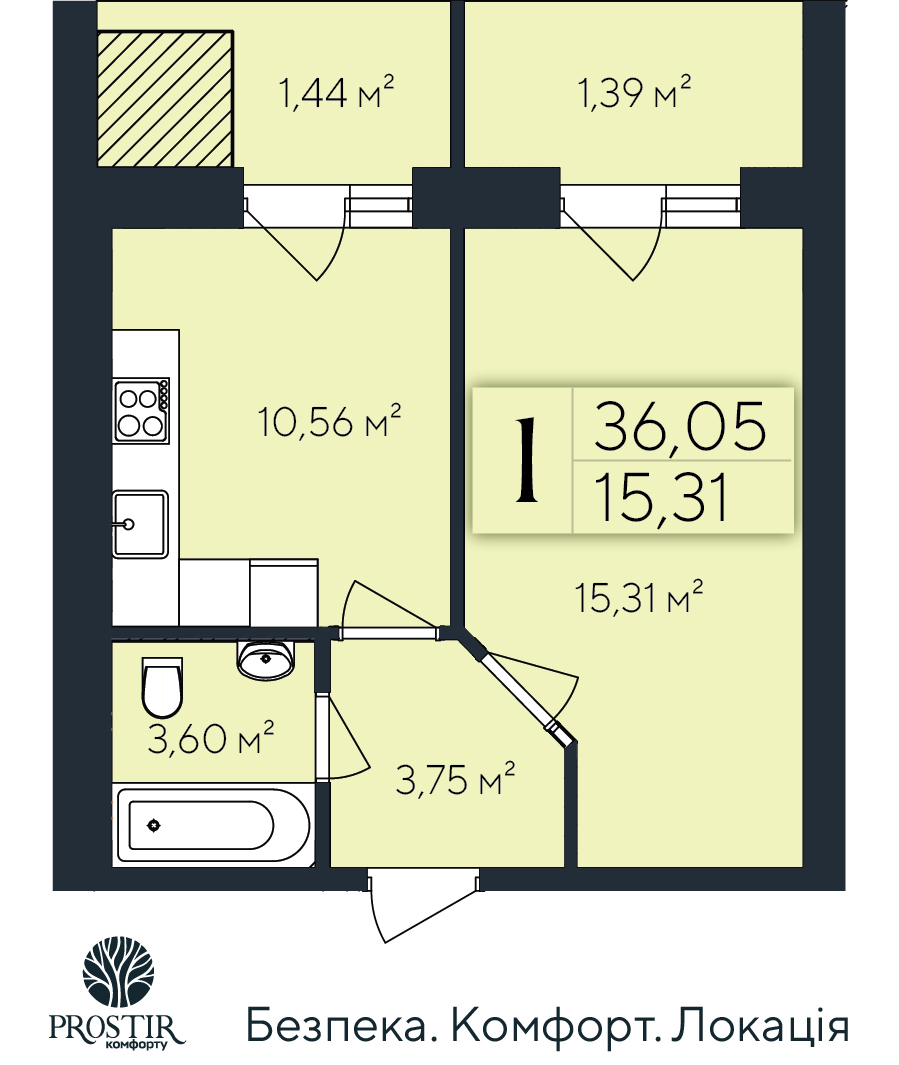 Продажа 1-комнатной квартиры 36.05 м², Евгения Коновальца ул., 1