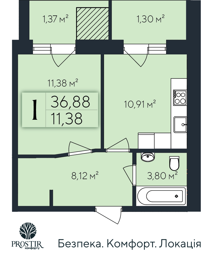 Продажа 1-комнатной квартиры 36.88 м², Евгения Коновальца ул., 1