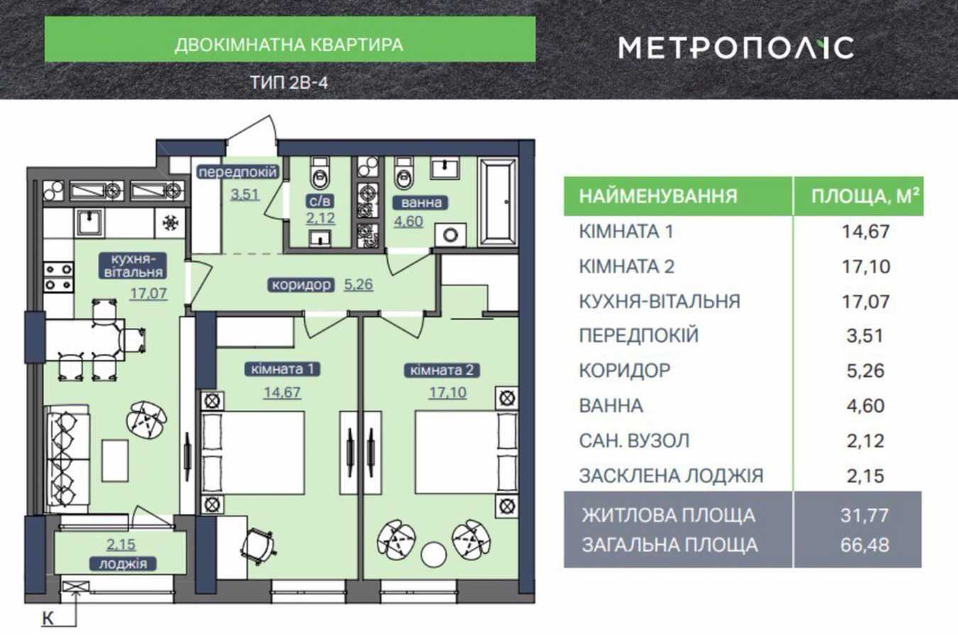 Продажа 2-комнатной квартиры 66.48 м², Академика Заболотного ул., 1Б
