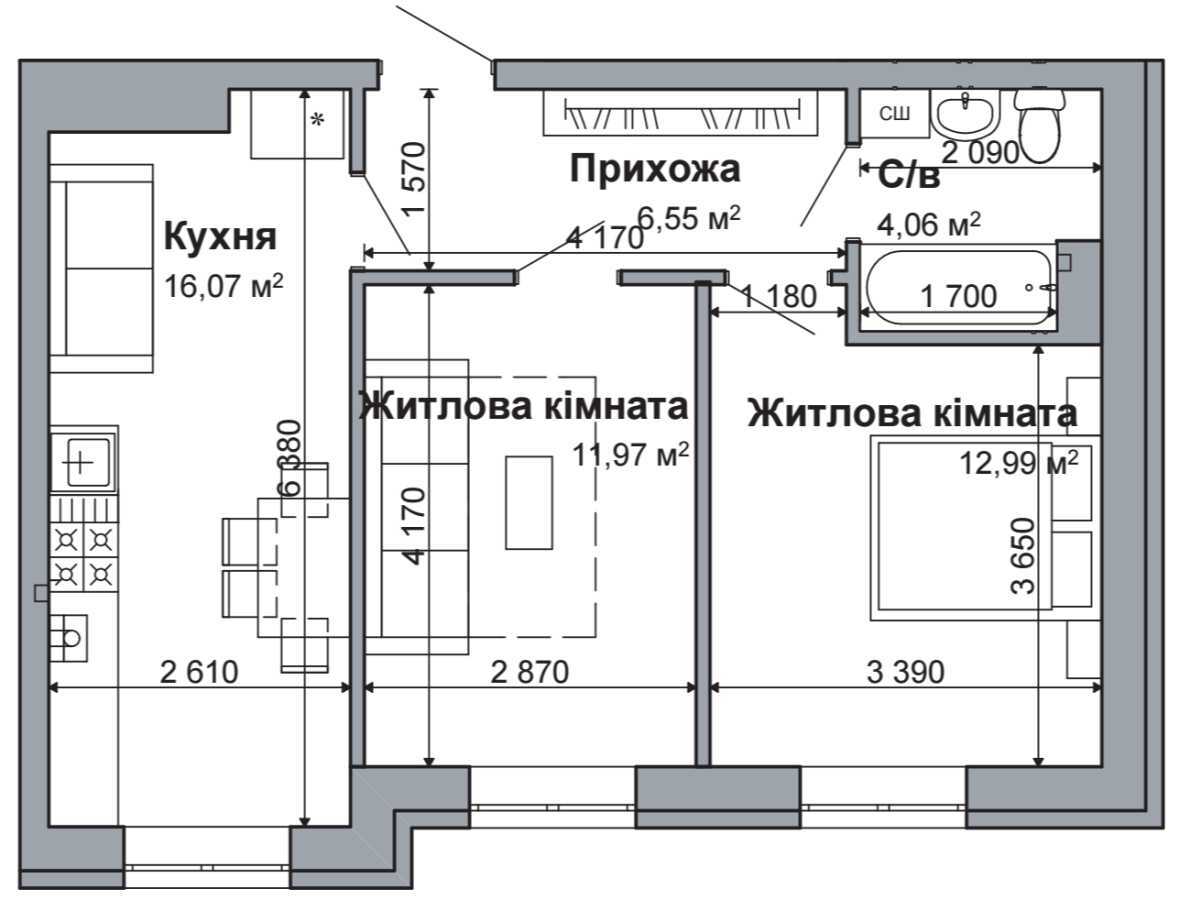 Продажа 2-комнатной квартиры 52 м², Святопетрівського, 34