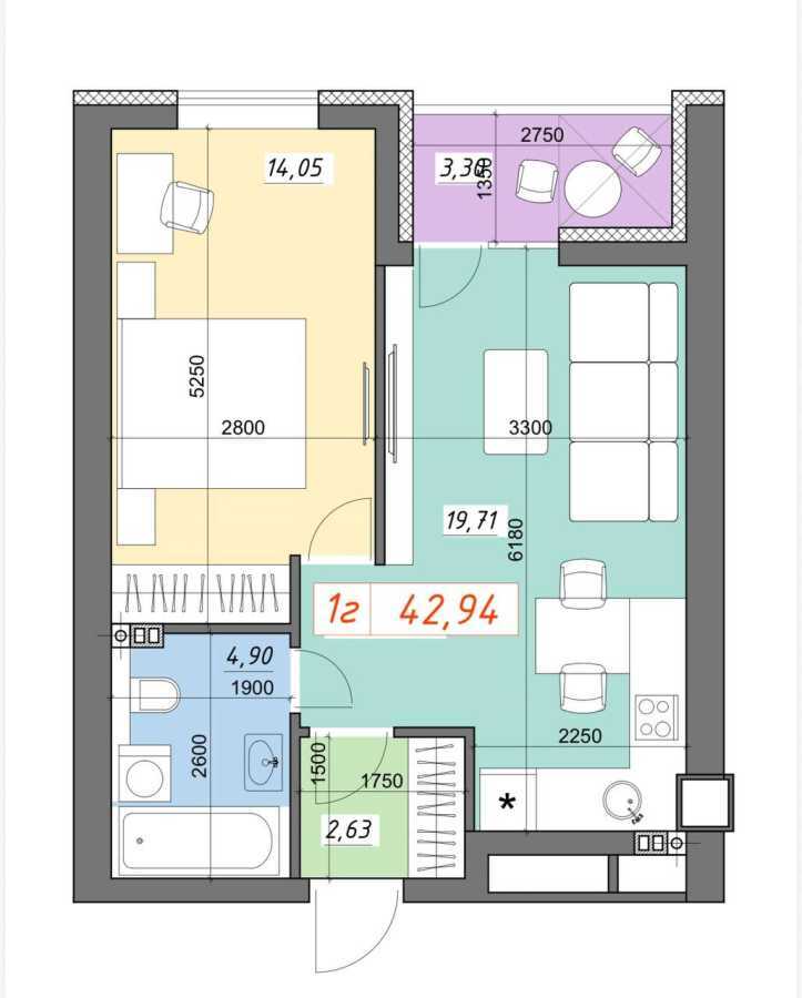 Продаж 1-кімнатної квартири 42.94 м², Доківська вул., 21