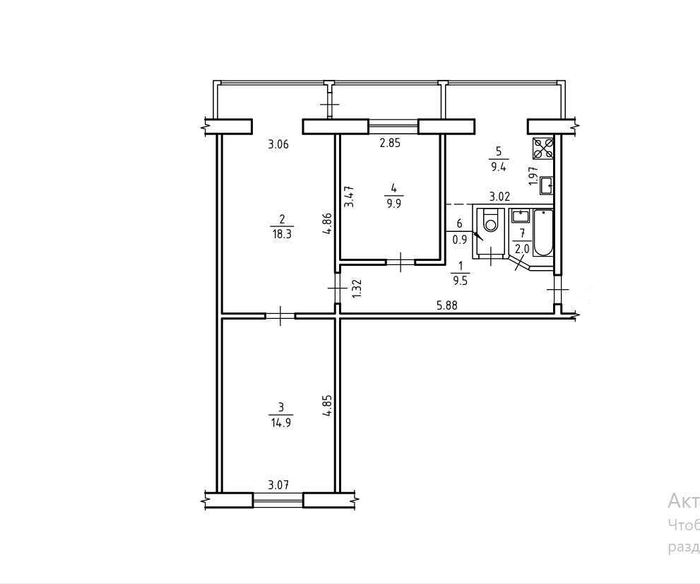 Продажа 3-комнатной квартиры 67 м², Академика Курчатова ул., 6