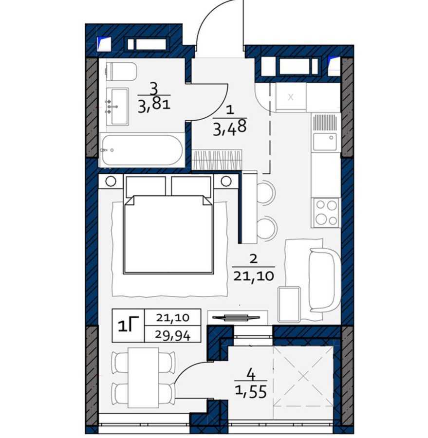 Продажа 1-комнатной квартиры 30 м², Семьи Кульженков ул., 22
