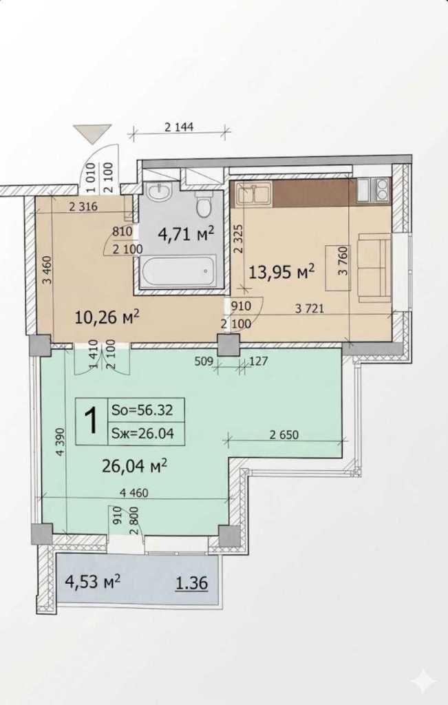 Продаж 1-кімнатної квартири 56.3 м², Андрія Кизила вул., Верхогляда, 14