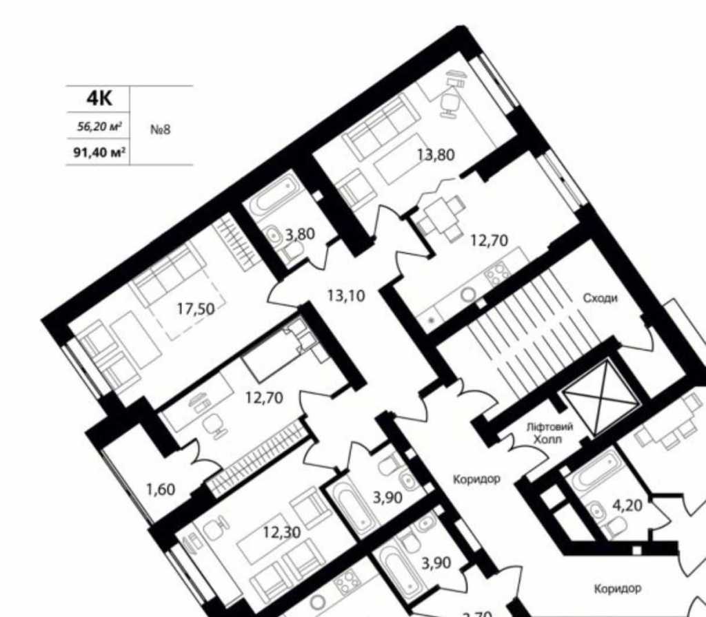 Продаж 4-кімнатної квартири 90 м², Соборная вул., 121