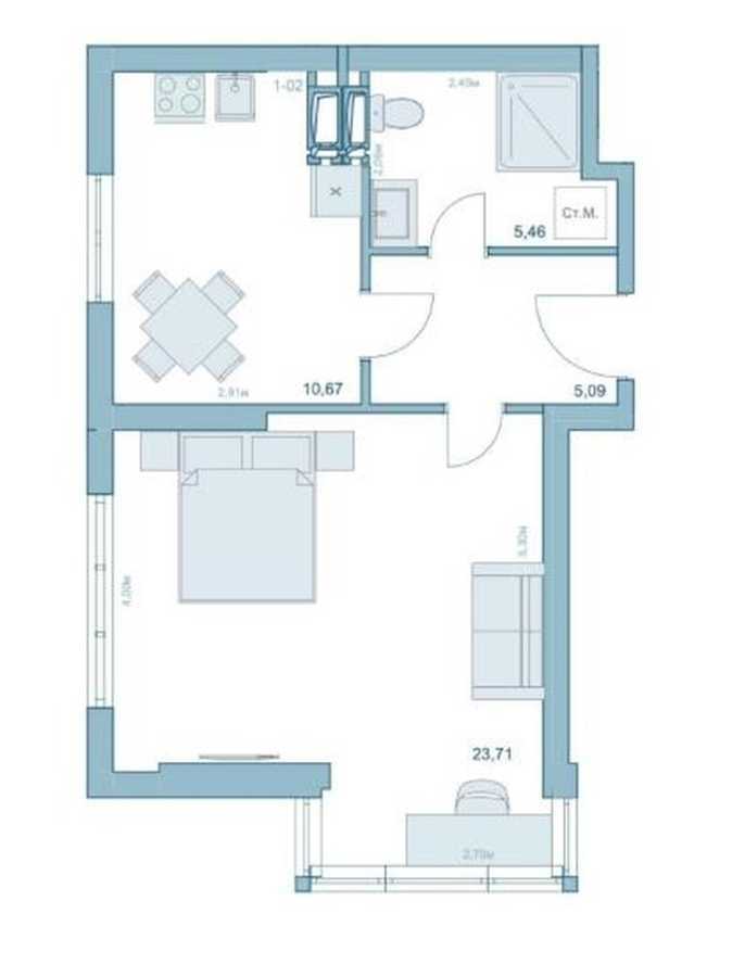 Продаж 1-кімнатної квартири 44.93 м², Степана Руданського вул., 9а