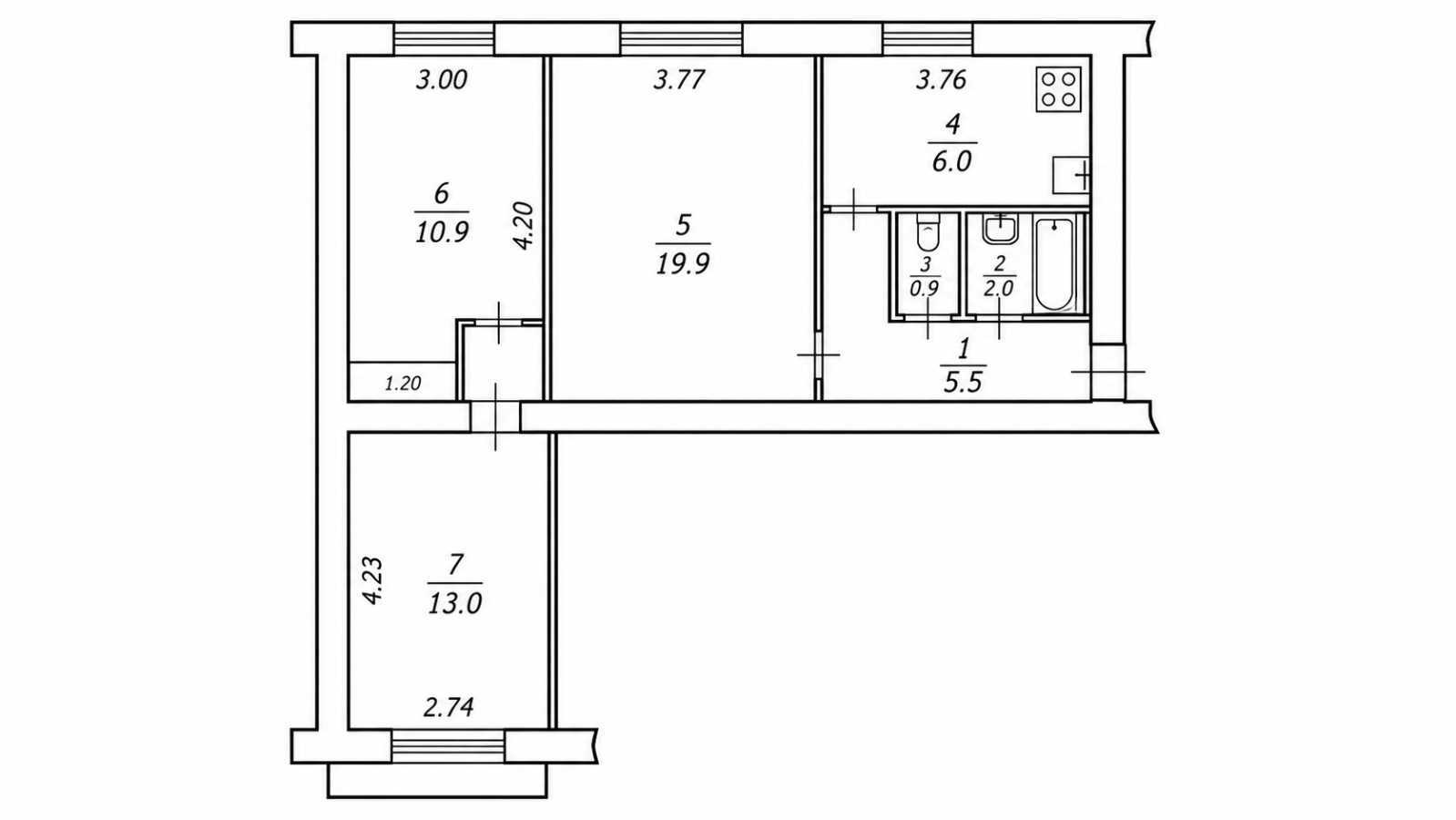 Продажа 3-комнатной квартиры 60 м², Кирилловская ул., 122/1