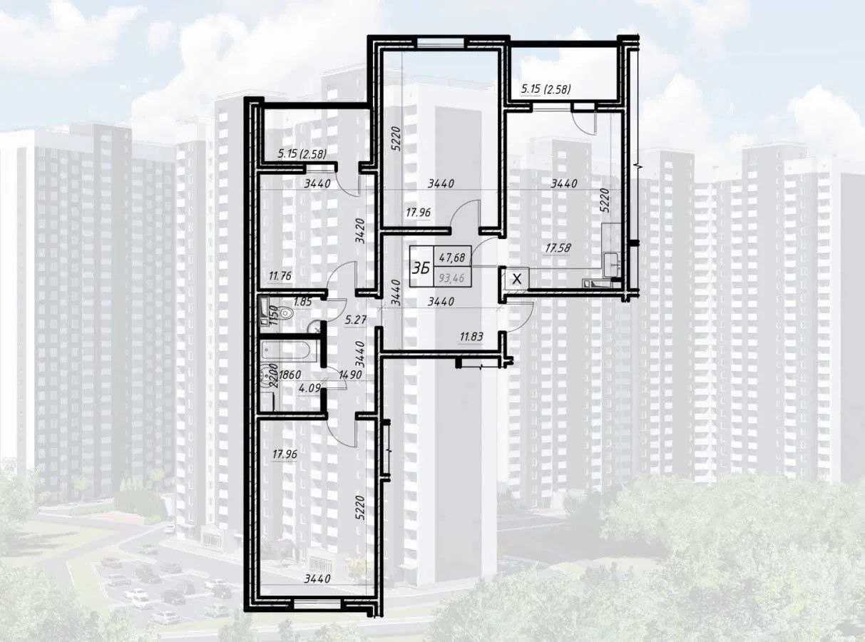 Аренда 3-комнатной квартиры 95 м², Балтийский пер., 1