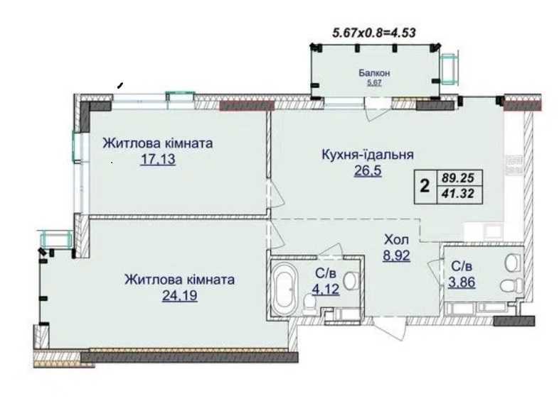 Продаж 2-кімнатної квартири 90 м², Андрія Кизила вул., Верхогляда, 22Б