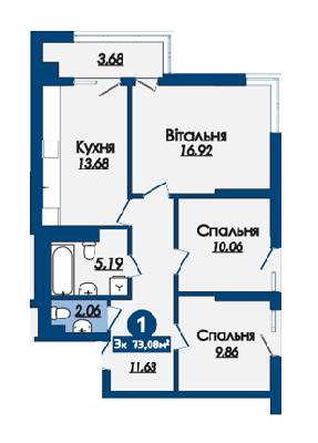 3-кімнатна 73.08 м² в ЖК Kaiser Comfort від 18 410 грн/м², Львів
