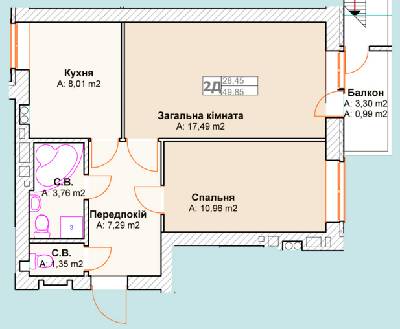 2-комнатная 49.85 м² в ЖК Талисман от застройщика, г. Ирпень