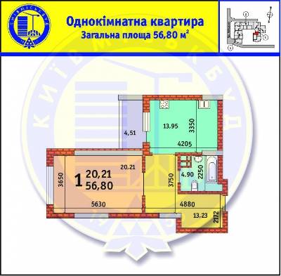 1-комнатная 56.8 м² в ЖК Лейпцигская от 41 850 грн/м², Киев