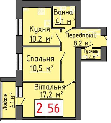2-кімнатна 56 м² в ЖК Волошковий дім від забудовника, с. Липини