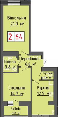 2-комнатная 64 м² в ЖК Васильковый дом от застройщика, с. Липины