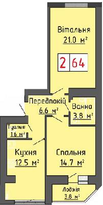 2-кімнатна 64 м² в ЖК Волошковий дім від забудовника, с. Липини