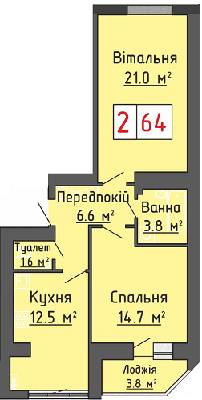 2-комнатная 64 м² в ЖК Васильковый дом от застройщика, с. Липины