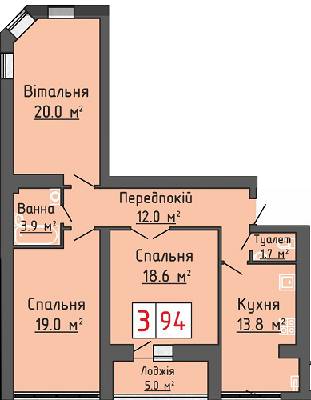 3-кімнатна 94 м² в ЖК Волошковий дім від забудовника, с. Липини