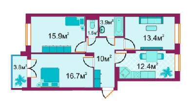 3-комнатная 77.6 м² в ЖД Южный от застройщика, г. Ирпень