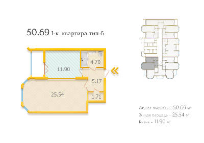 1-комнатная 50.69 м² в ЖК Аристократ от застройщика, Киев