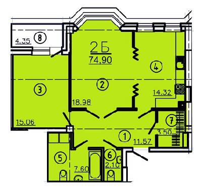 2-кімнатна 74.9 м² в КБ Покровський від 32 580 грн/м², Полтава