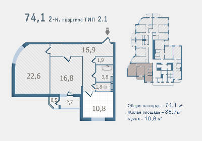 2-комнатная 74.1 м² в ЖК Старокиевский от застройщика, Киев